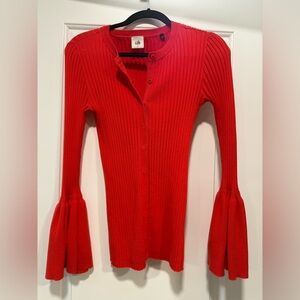 CAbi Trumpet Red Ribbed Bell Sleeve Cardigan Small